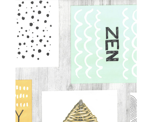 Diverse konsttryck med motiv och text