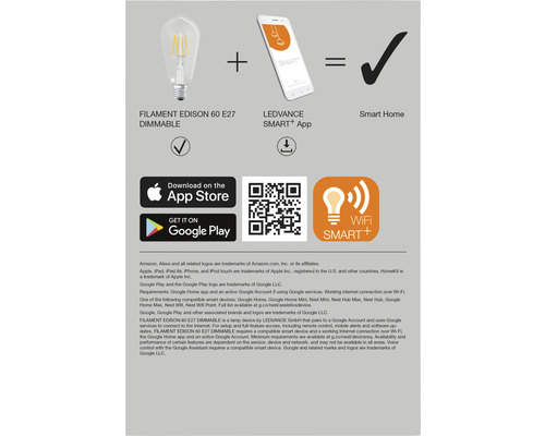 Smart hem med dimbar Filament Edison 60 E27 och LEDVANCE Smart Plus-app