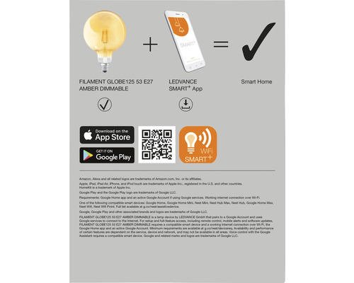 Filament Globe-lampa 125 53 E27 Amber dimbar plus LEDVANCE SMART+-app lika med Smart Home