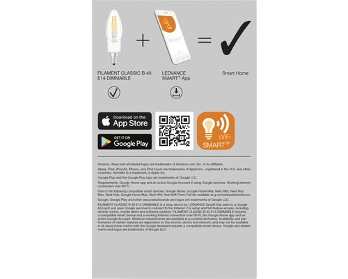 Filament Classic B 40 E14 dimbar lampa, Ledvance Smart plus app och Smart Home funktion