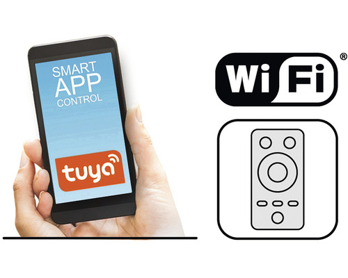 Smartphone med appstyrning, Wifi-symbol och fjärrkontrollsymbol