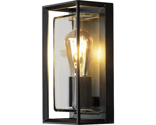 Svart vägglampa för utomhusbruk med klart glas och glödlampa