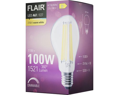 FLAIR LED-lampa A67 E27, 100 watt, dimbar på förpackning