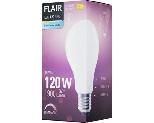Flair LED-lampa A70 E27, 15 watt, kallvit