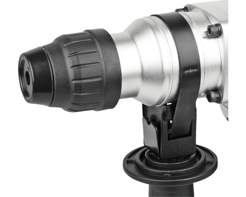 Detaljvy av en borrhammare med chuck och handtag