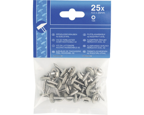 Förpackning plåtskruv A2 rostfritt stål, 4,5 x 25 millimeter, 25 stycken