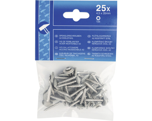 25-pack plåtskruv A2 rostfritt stål, storlek 4,5 x 35 mm