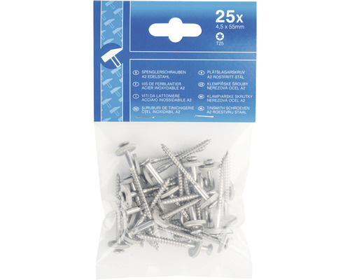 25 plåtskruvar A2 rostfritt stål 4,5 x 55 millimeter