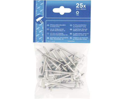 25 plåtslagarskruv 4,5 x 65 millimeter A2 rostfritt stål