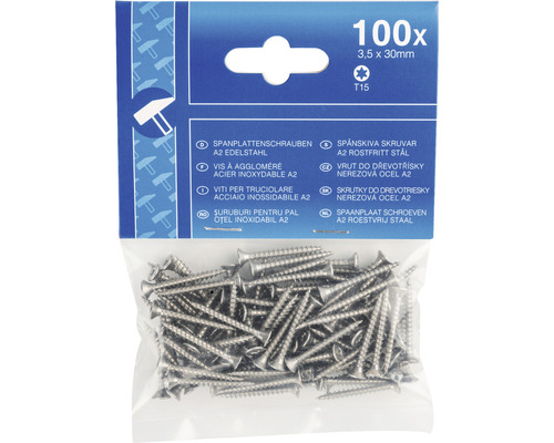 Spånskiveskruvar A2 rostfritt stål, 100 stycken, 3,5 x 30 millimeter