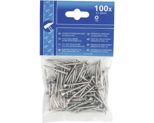 Spånskiva skruvar, 4 x 40 millimeter, 100 stycken, A2 rostfritt stål