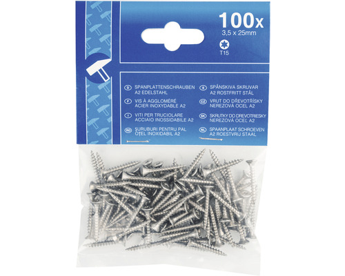 Spånskiva skruvar A2 rostfritt stål, 3,5 x 25 millimeter, 100 stycken