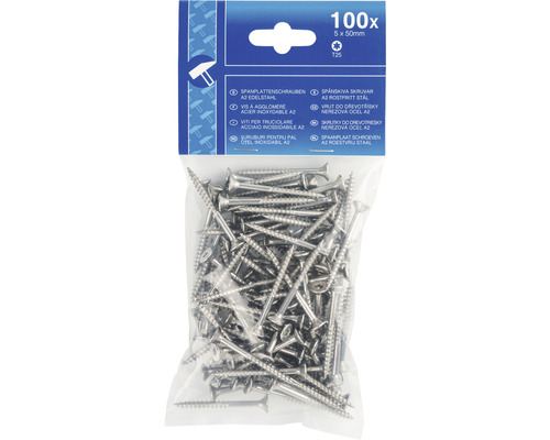 Spånskiva skruvar A2 rostfritt stål, 5 x 50 millimeter, 100 stycken
