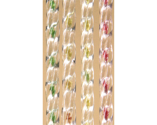 Makrobild av fyra genomskinliga, spiralformade ljusledare med grön, gul, orange och röd insida