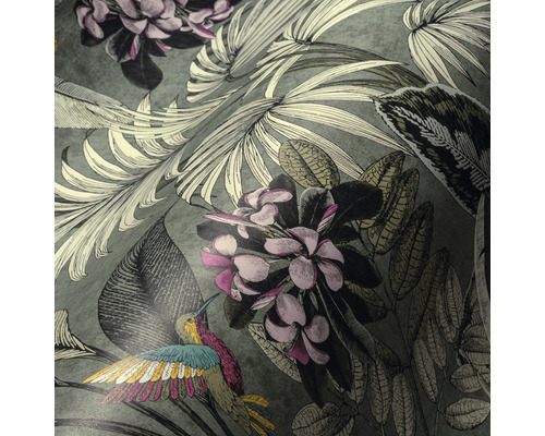 Tapet med djungel-, blom- och fågelmönster