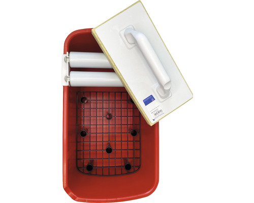 Svampbräda set med röd hink, avrullningsanordning och svampbräda