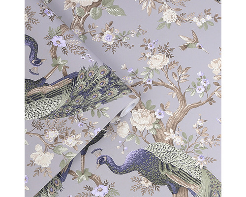 Tapet med påfågel- och blomstermotiv