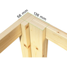 Träkonstruktion med måtten 56 mm och 136 mm