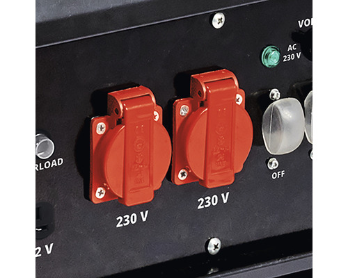 Närbild av två 230 voltsuttag på en generator