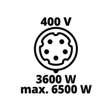 Symbol för 400 volt, 3600 watt upp till maximalt 6500 watt