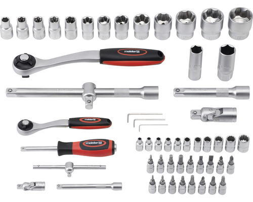 Meister hylsnyckelsats med spärrar, förlängningar, bits och hylsor