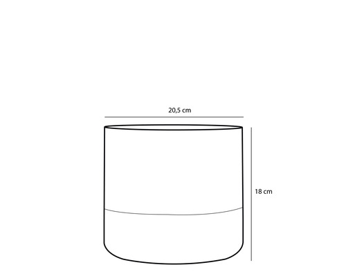 Illustration av en blomkruka med måtten 20,5 cm i diameter och 18 cm i höjd