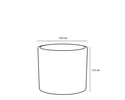 Skiss av en blomkruka med måtten 19,5 cm i diameter och 17,5 cm i höjd