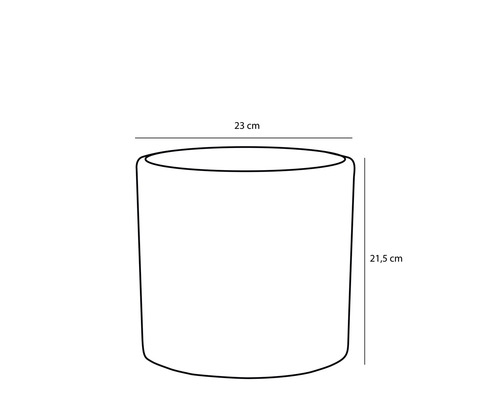 Illustration av en planteringskruka med måtten 23 cm och 21,5 cm.