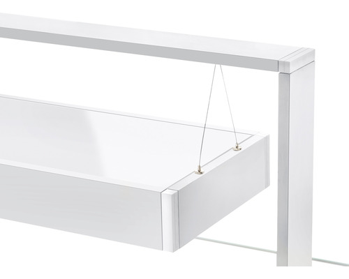 Närbild av en hängande LED-lampa med upphängningssystem