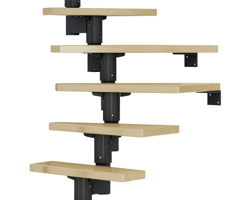 Utrymmesbesparande trappa med trätrappsteg och stålkonstruktion