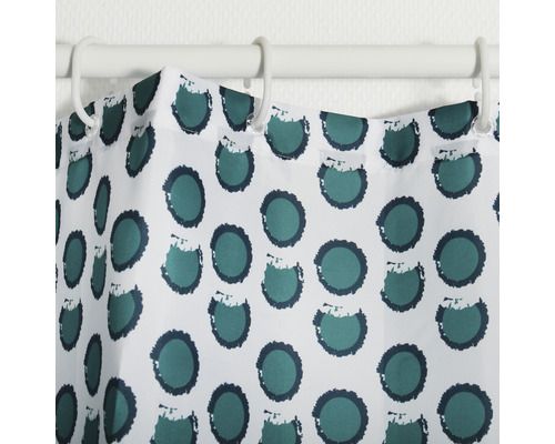 Duschdraperi med cirkelmönster och upphängningsringar