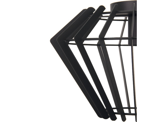 Närbild av en svart taklampa i tråd