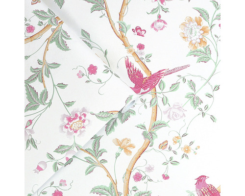 Tapet med mönster av fåglar, blommor och fjärilar