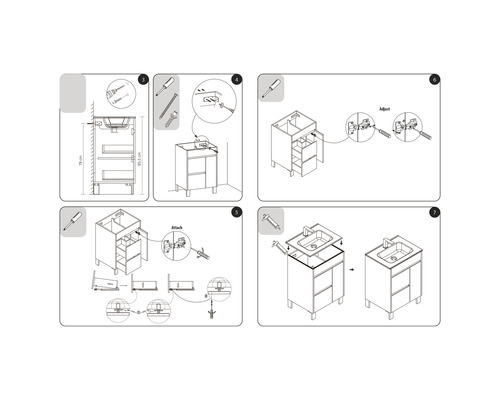 Monteringsanvisning för ett tvättställsskåp med tvättställ