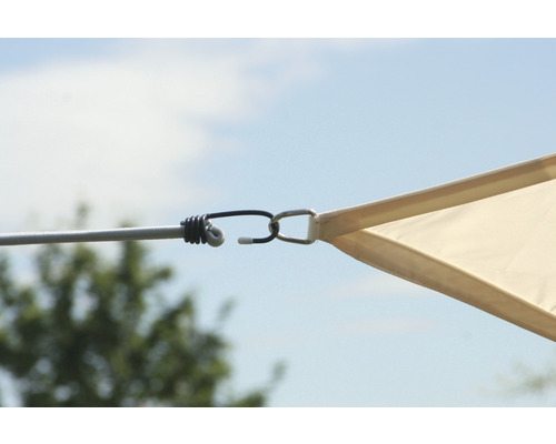 Fastsättning av ett solsegel med gummilina och krokar