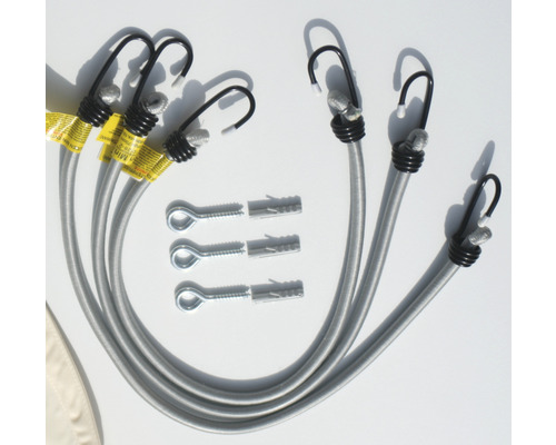 Elastiska snören med krokar och fästmaterial