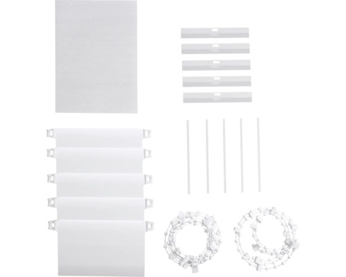 Reservdelar för vertikala persienner: tygstycken, tyngdplattor, vridstänger och kedjor