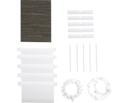 Komponenter för persienner, inklusive lameller, stöd, styrstavar och draglinor