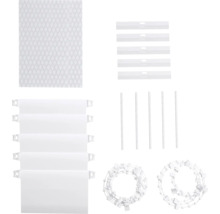 Reservdelssats för vertikala persienner bestående av viktplattor, kedjor, anslutningsstycken och distanser