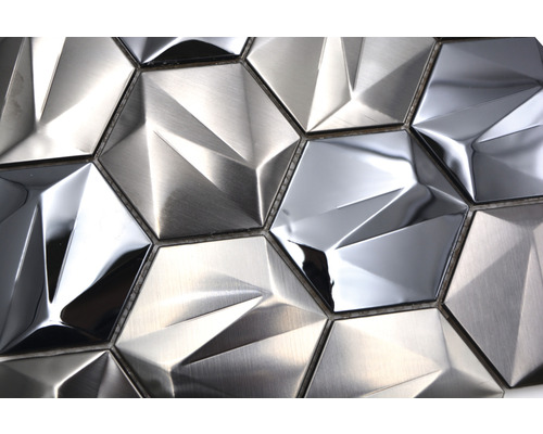 Metallmosaikplattor med 3D hexagonmönster