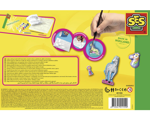 SES Creative gipsfigurer hästar gjutform med sex färger, pensel, glitter och gips