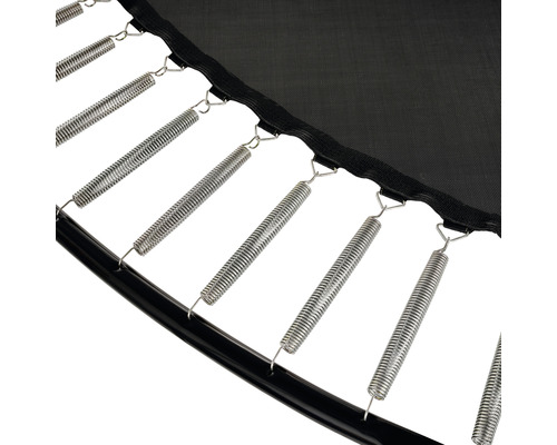 Detaljbild av en trampolinfästanordning med fjädrar