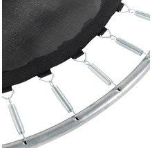 Detaljvy av trampolinfjädring med fjädrar, hoppduk och ram
