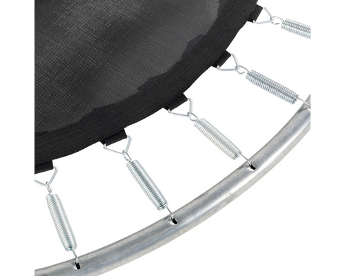 Detaljbild av trampolinfjäder, studsmatta och ram