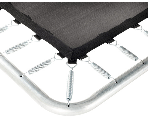 Detaljvy av trampolinfjädring, hoppduk och ram