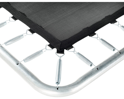 Detaljbild av trampolinduk, fjädrar och ram