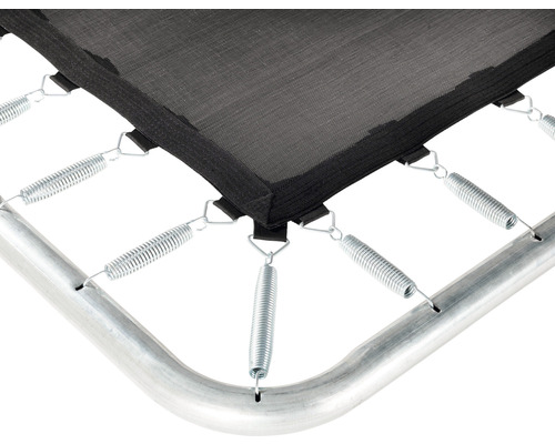 Detaljvy av en trampolinfästanordning med fjädrar och ram