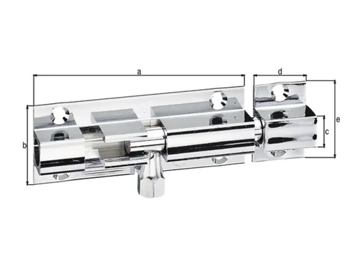 Bild av en skjutregellås med måttspecifikationer.