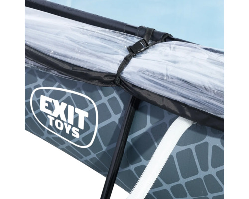 Detaljbild av en EXIT Toys-artikel med tydligt skydd och ram