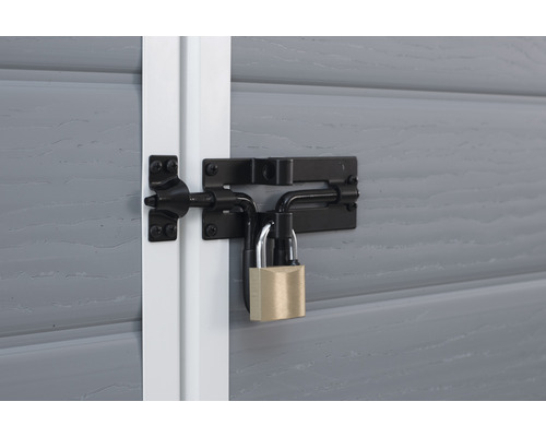 Låsregel med hänglås på en grå dörr